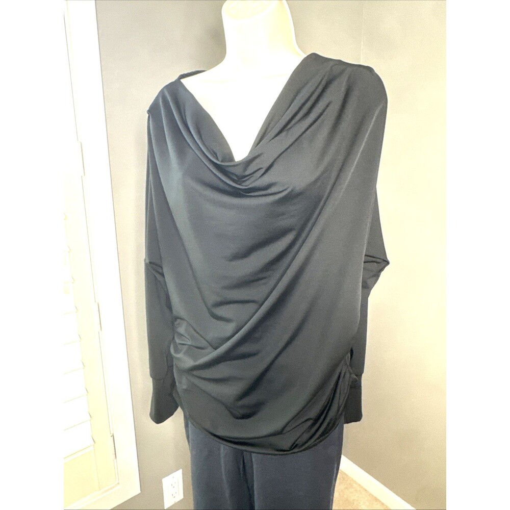 Unbranded Black Long Sleeve Top Ruched Side SZ M Side V neck Boat Neck MEDIUM